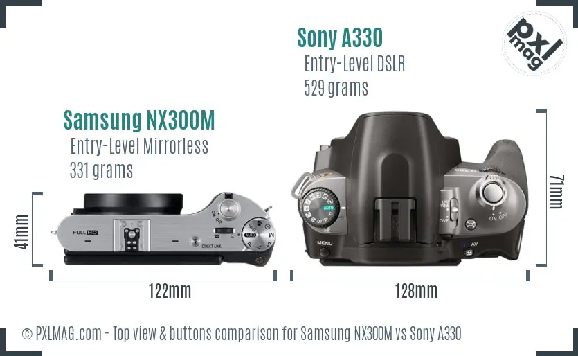 Samsung NX300M vs Sony A330 top view buttons comparison