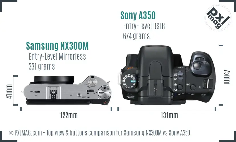 Samsung NX300M vs Sony A350 top view buttons comparison