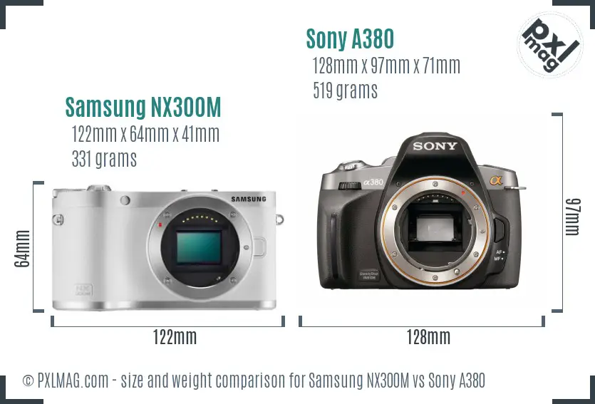 Samsung NX300M vs Sony A380 size comparison