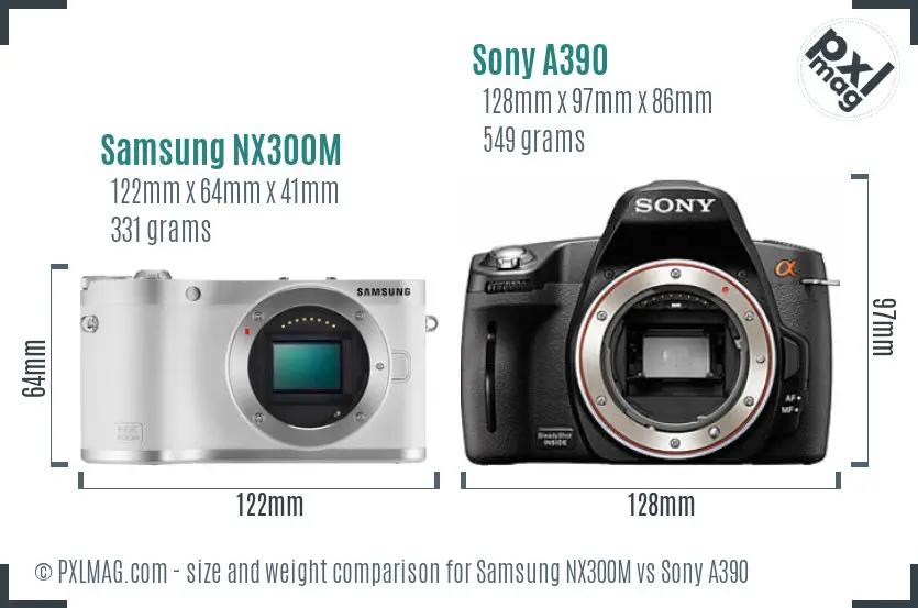 Samsung NX300M vs Sony A390 size comparison
