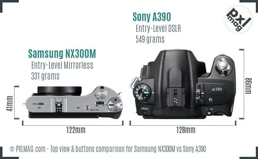 Samsung NX300M vs Sony A390 top view buttons comparison