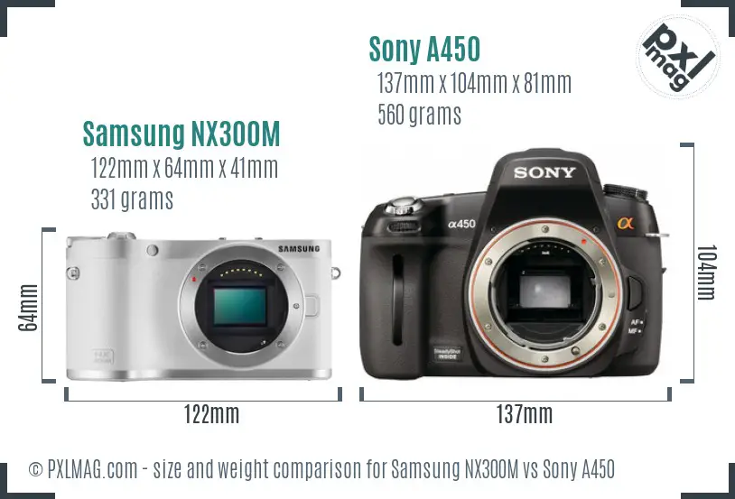 Samsung NX300M vs Sony A450 size comparison