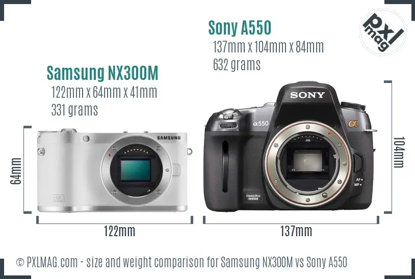 Samsung NX300M vs Sony A550 size comparison
