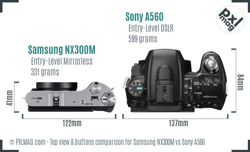 Samsung NX300M vs Sony A560 top view buttons comparison