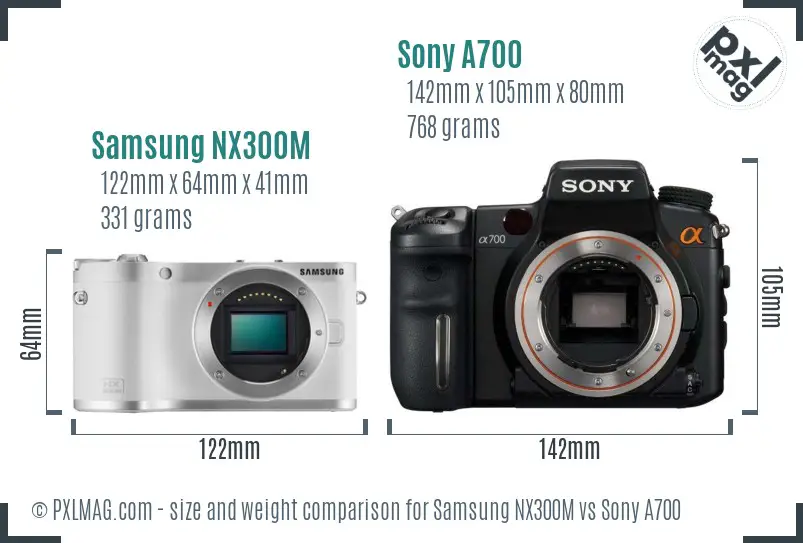 Samsung NX300M vs Sony A700 size comparison