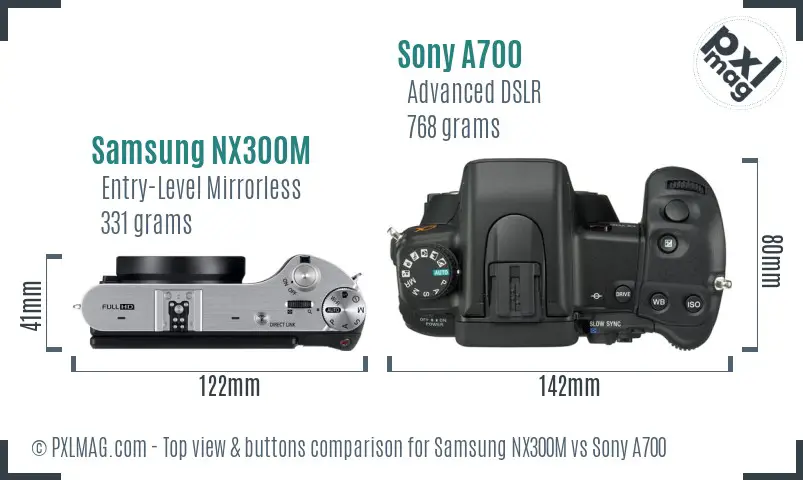 Samsung NX300M vs Sony A700 top view buttons comparison