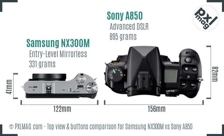 Samsung NX300M vs Sony A850 top view buttons comparison