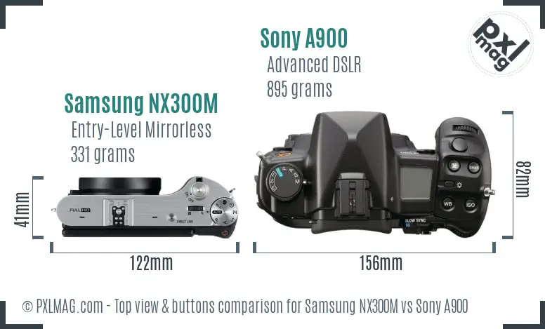 Samsung NX300M vs Sony A900 top view buttons comparison