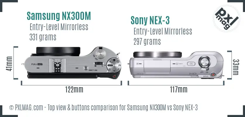 Samsung NX300M vs Sony NEX-3 top view buttons comparison