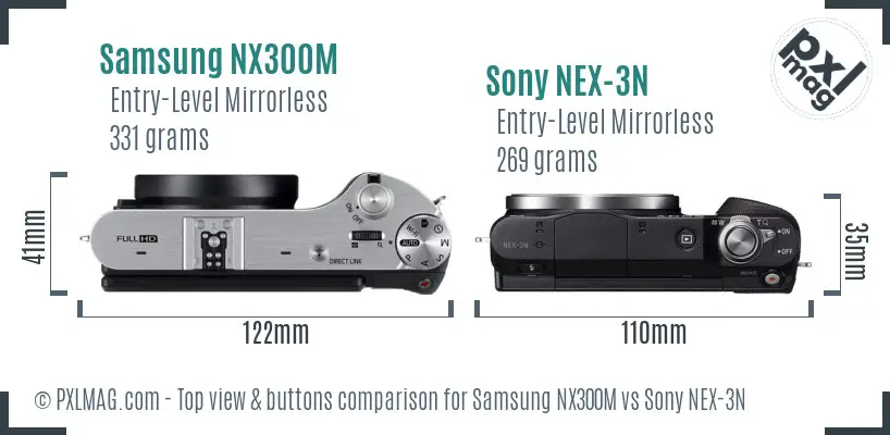 Samsung NX300M vs Sony NEX-3N top view buttons comparison