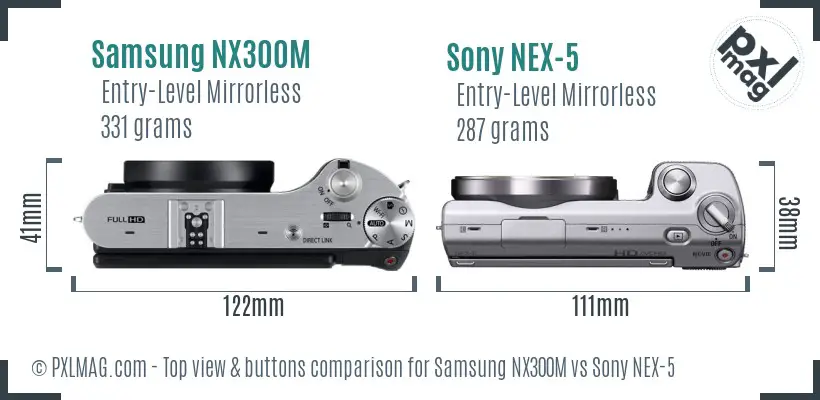 Samsung NX300M vs Sony NEX-5 top view buttons comparison