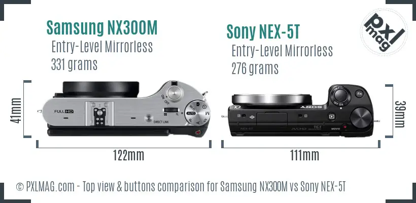 Samsung NX300M vs Sony NEX-5T top view buttons comparison
