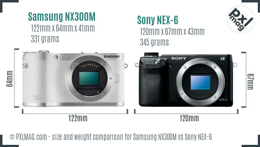 Samsung NX300M vs Sony NEX-6 size comparison