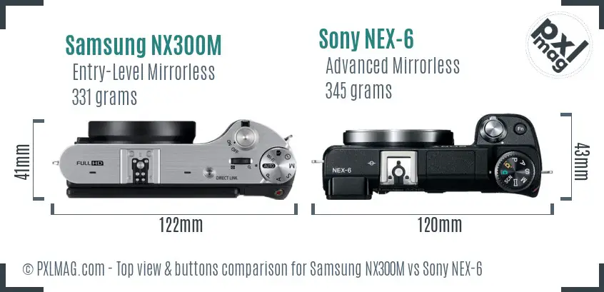 Samsung NX300M vs Sony NEX-6 top view buttons comparison