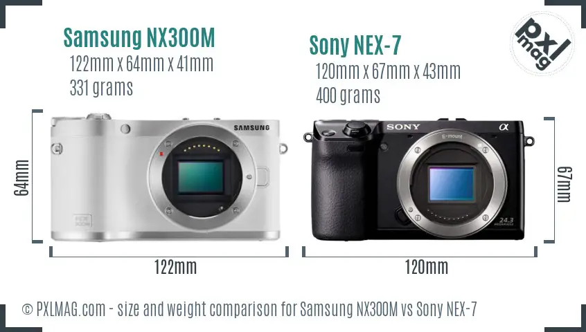 Samsung NX300M vs Sony NEX-7 size comparison