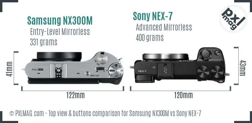 Samsung NX300M vs Sony NEX-7 top view buttons comparison