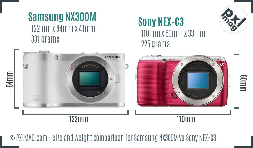 Samsung NX300M vs Sony NEX-C3 size comparison