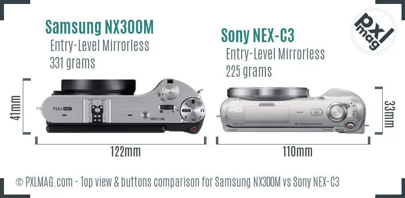 Samsung NX300M vs Sony NEX-C3 top view buttons comparison