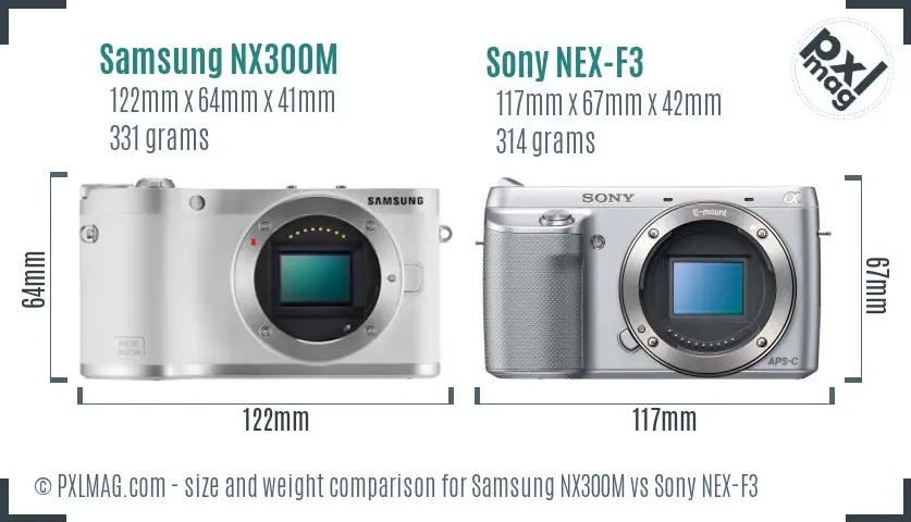 Samsung NX300M vs Sony NEX-F3 size comparison