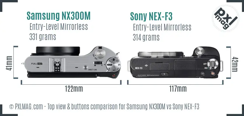Samsung NX300M vs Sony NEX-F3 top view buttons comparison