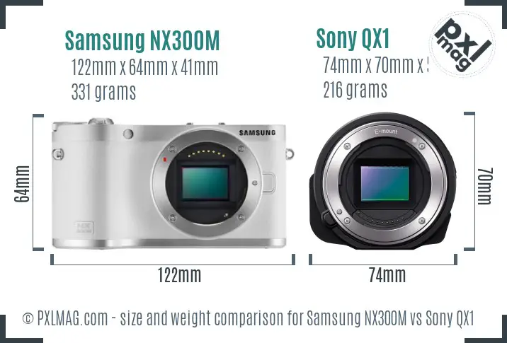 Samsung NX300M vs Sony QX1 size comparison Samsung NX300M vs Sony QX1 size comparison