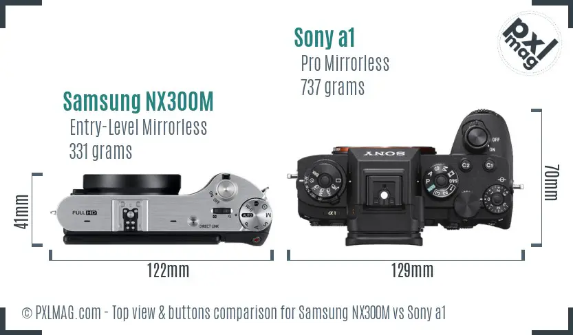 Samsung NX300M vs Sony a1 top view buttons comparison