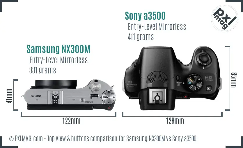 Samsung NX300M vs Sony a3500 top view buttons comparison