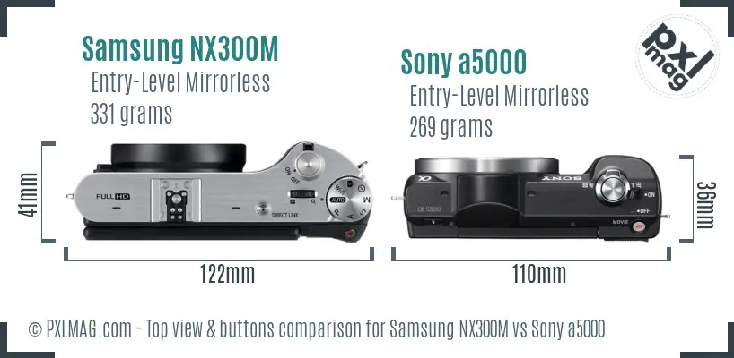 Samsung NX300M vs Sony a5000 top view buttons comparison