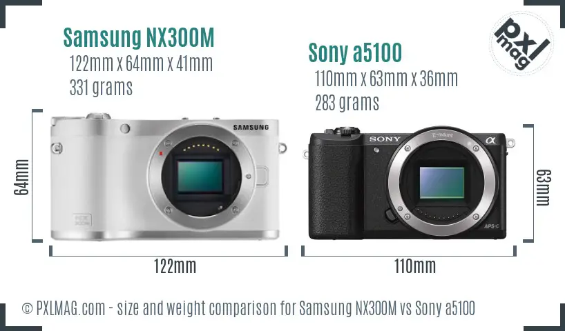 Samsung NX300M vs Sony a5100 size comparison