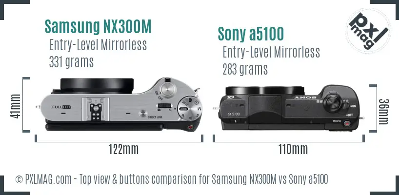 Samsung NX300M vs Sony a5100 top view buttons comparison