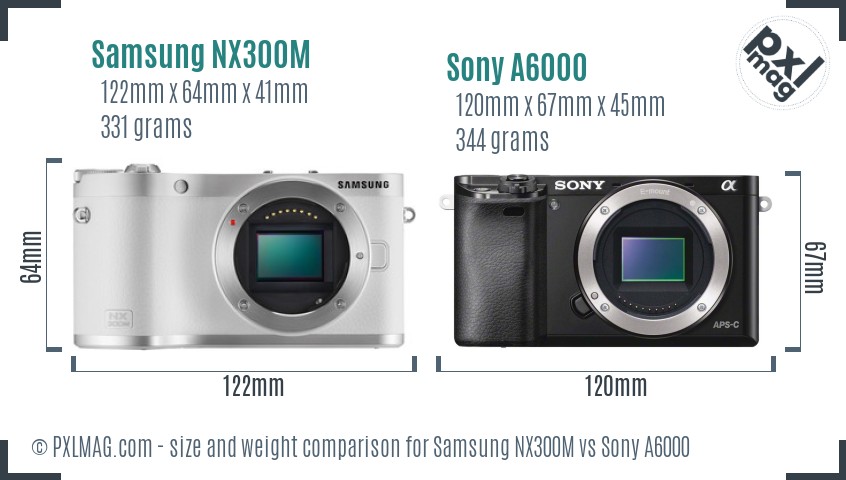 Samsung NX300M vs Sony A6000 size comparison