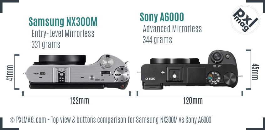 Samsung NX300M vs Sony A6000 top view buttons comparison