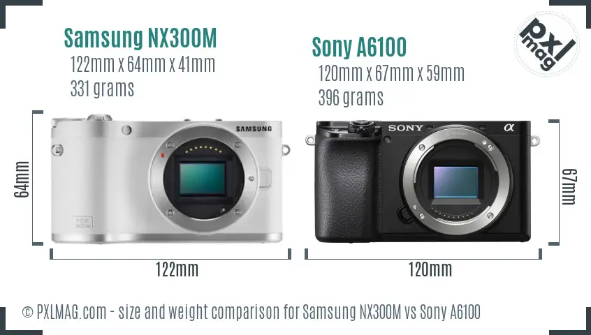 Samsung NX300M vs Sony A6100 size comparison