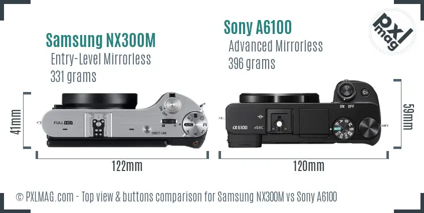 Samsung NX300M vs Sony A6100 top view buttons comparison