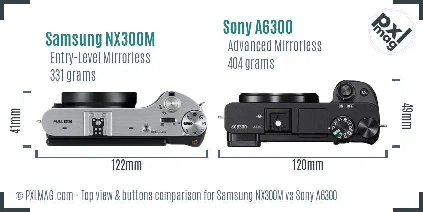 Samsung NX300M vs Sony A6300 top view buttons comparison