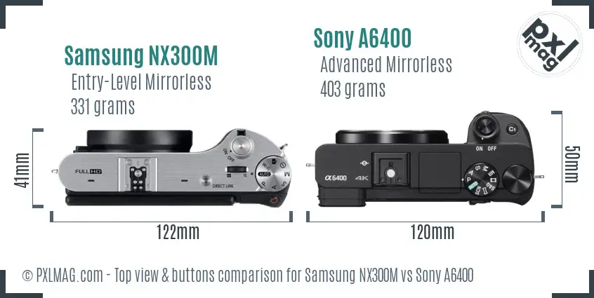 Samsung NX300M vs Sony A6400 top view buttons comparison