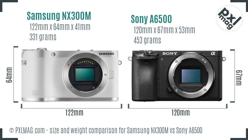 Samsung NX300M vs Sony A6500 size comparison