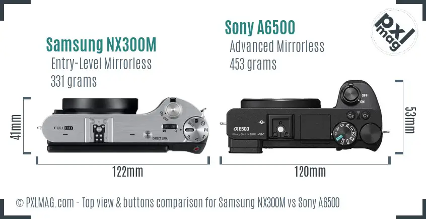 Samsung NX300M vs Sony A6500 top view buttons comparison