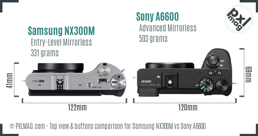 Samsung NX300M vs Sony A6600 top view buttons comparison