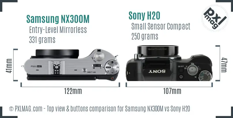 Samsung NX300M vs Sony H20 top view buttons comparison Samsung NX300M vs Sony H20 top view buttons comparison