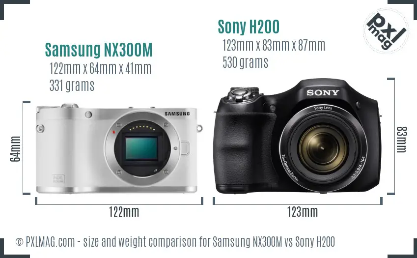 Samsung NX300M vs Sony H200 size comparison