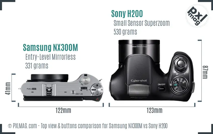 Samsung NX300M vs Sony H200 top view buttons comparison