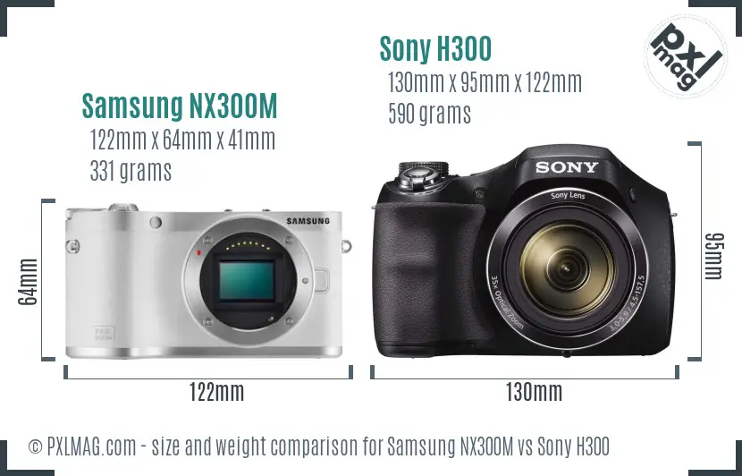 Samsung NX300M vs Sony H300 size comparison