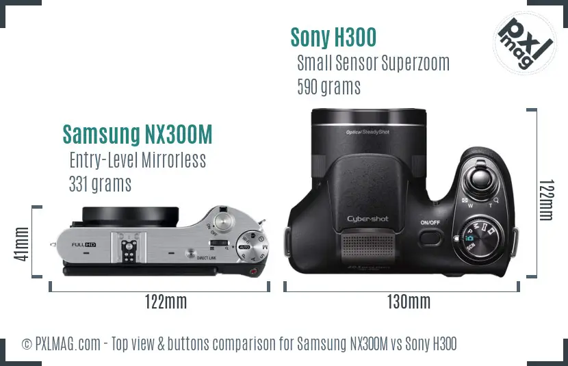 Samsung NX300M vs Sony H300 top view buttons comparison