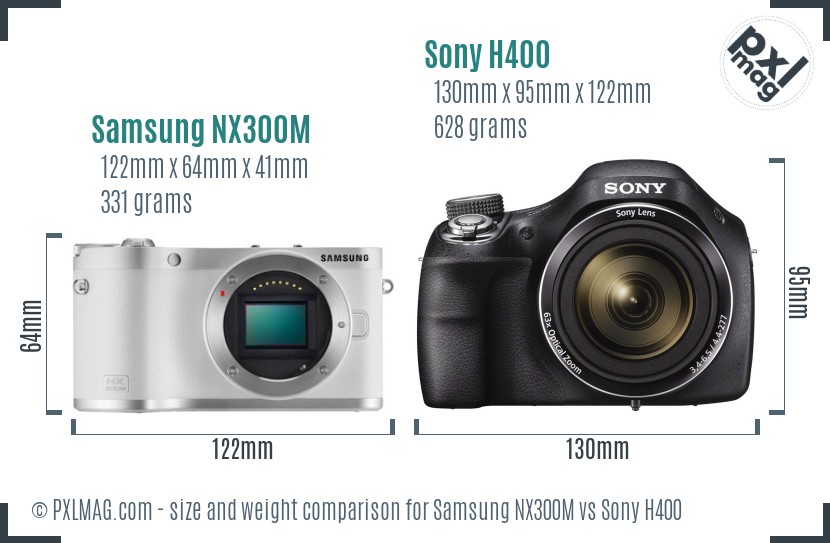 Samsung NX300M vs Sony H400 size comparison