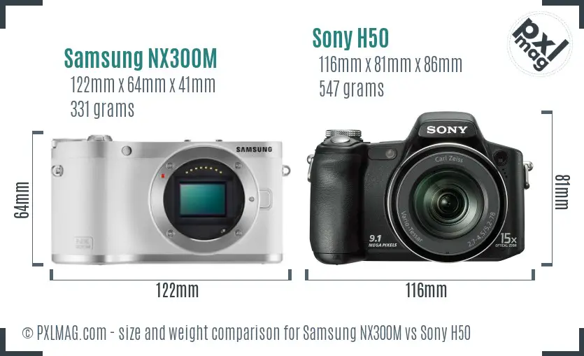 Samsung NX300M vs Sony H50 size comparison