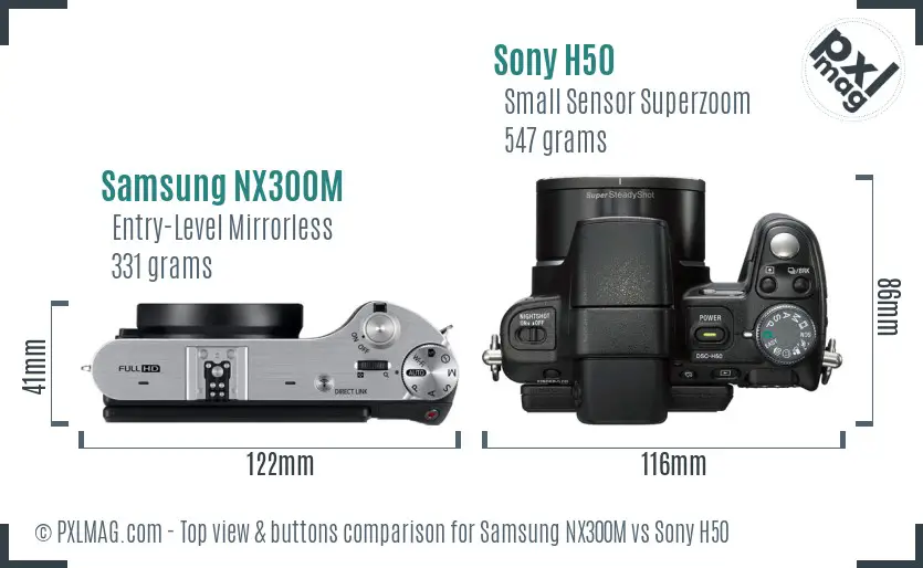 Samsung NX300M vs Sony H50 top view buttons comparison