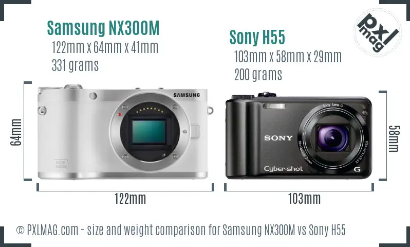 Samsung NX300M vs Sony H55 size comparison