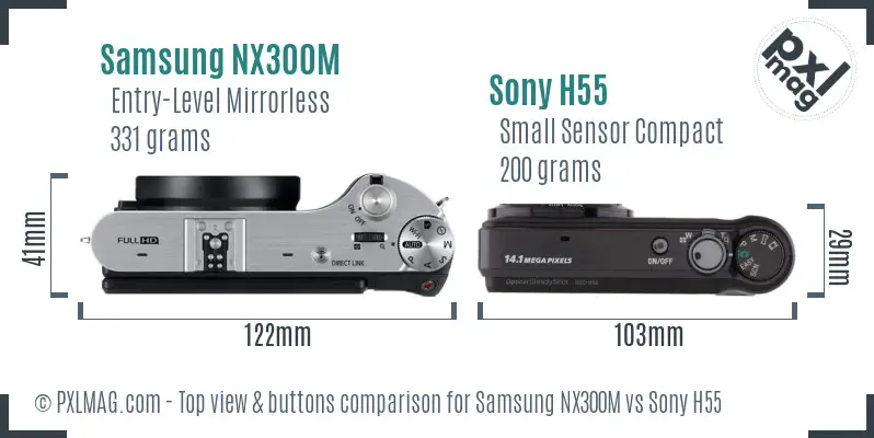 Samsung NX300M vs Sony H55 top view buttons comparison