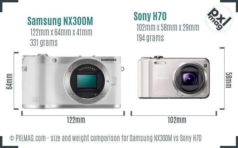 Samsung NX300M vs Sony H70 size comparison